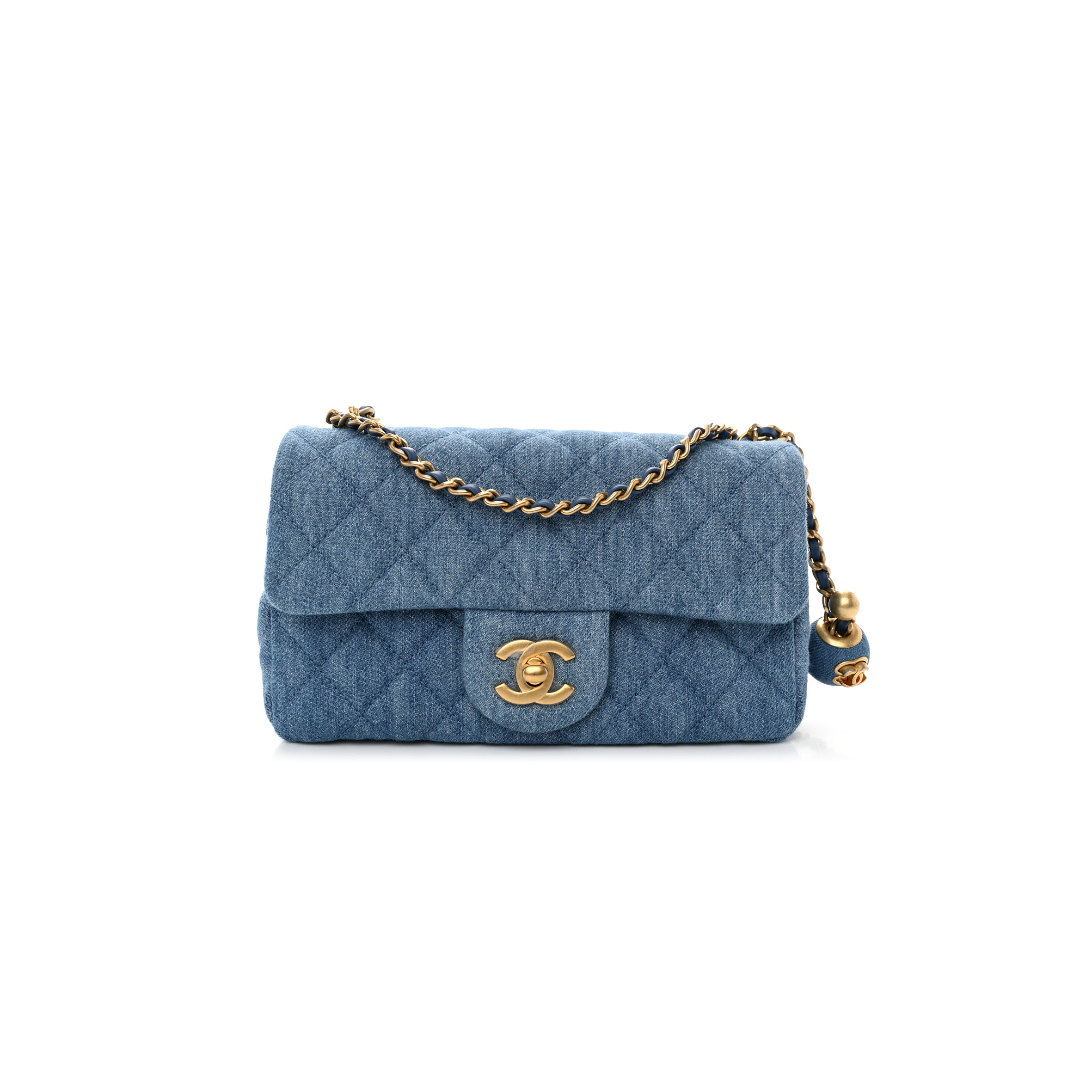 CHANEL MASTER DENIM QUILTED MINI PEARL CRUSH RECTANGULAR FLAP BLUE (20*13*7cm)